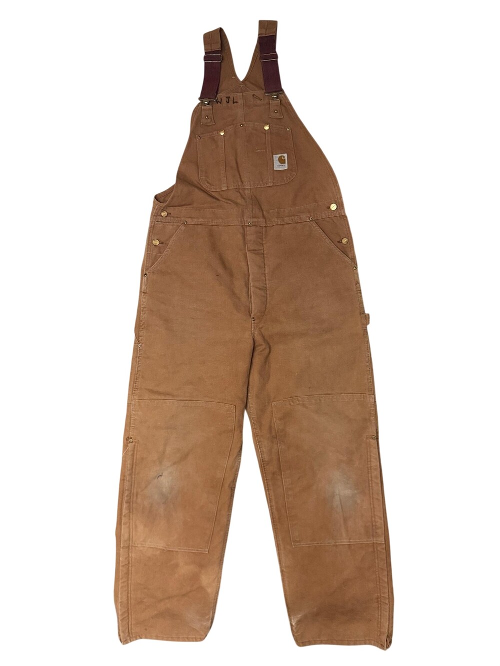 Carhartt Bib Overalls Mens 40x33 Brown Quilted Lined Double Knee USA Workwear